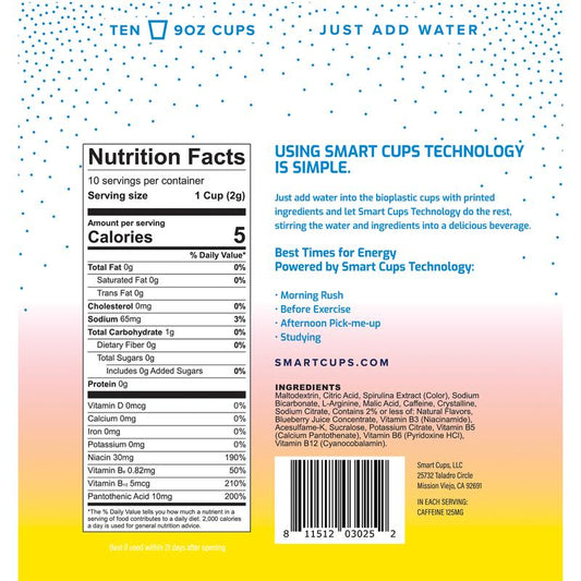 SMART CUPS Energy Drink - Raspberry Lemonade - No Sugar - Low Calorie - Eco-Friendly - No Taurine - Convenient - Healthy Beverage - Sport Drink - Time Best Inventions 2021