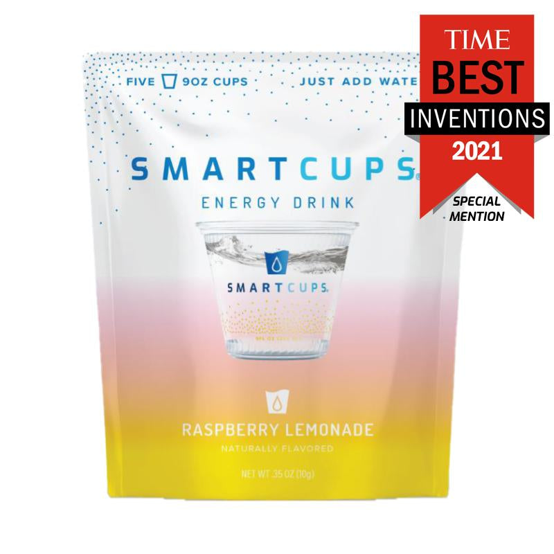 SMART CUPS Energy Drink - Raspberry Lemonade - No Sugar - Low Calorie - Eco-Friendly - No Taurine - Convenient - Healthy Beverage - Sport Drink - Time Best Inventions 2021